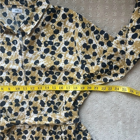 Tulip Shira Button Front Shirt Dress, Yellow & Blue Sz Med, Leopard Print - Picture 13 of 16